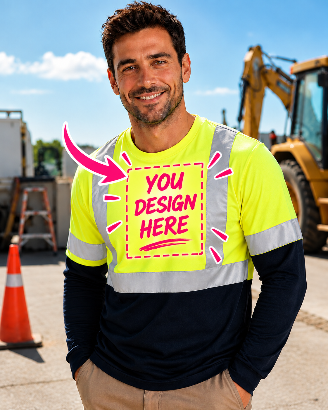 Custom Hi-Vis Reflective Quick-Dry Work T-Shirt for Construction & Roadwork – Personalised Workwear with Logo Printing