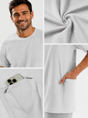 Summer Men's Premium Ice Silk Quick-Dry T-Shirt, White Pocket Short Sleeve Casual Performance Tee, Custom Logo Shirt