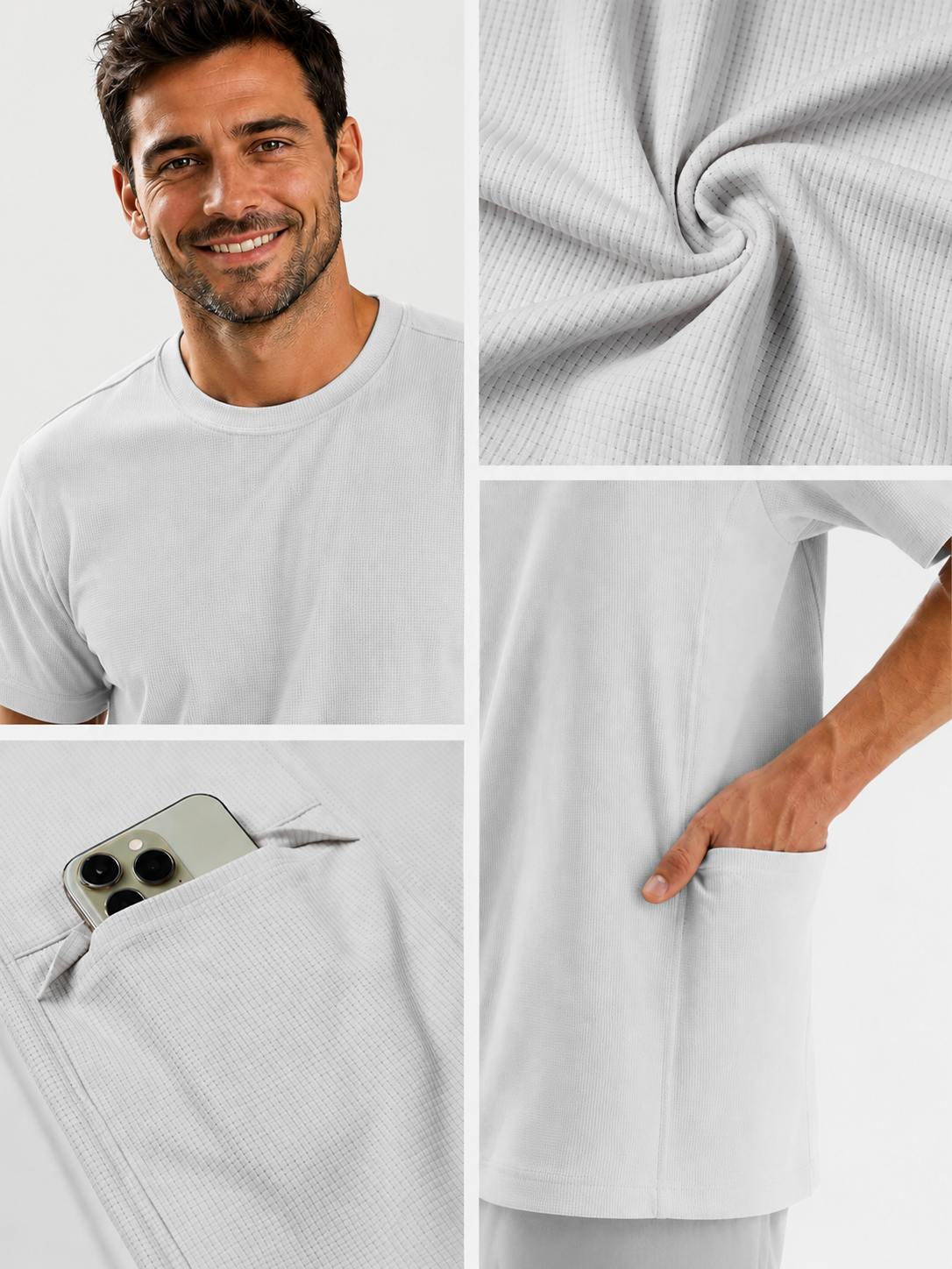 Summer Men's Premium Ice Silk Quick-Dry T-Shirt, White Pocket Short Sleeve Casual Performance Tee, Custom Logo Shirt