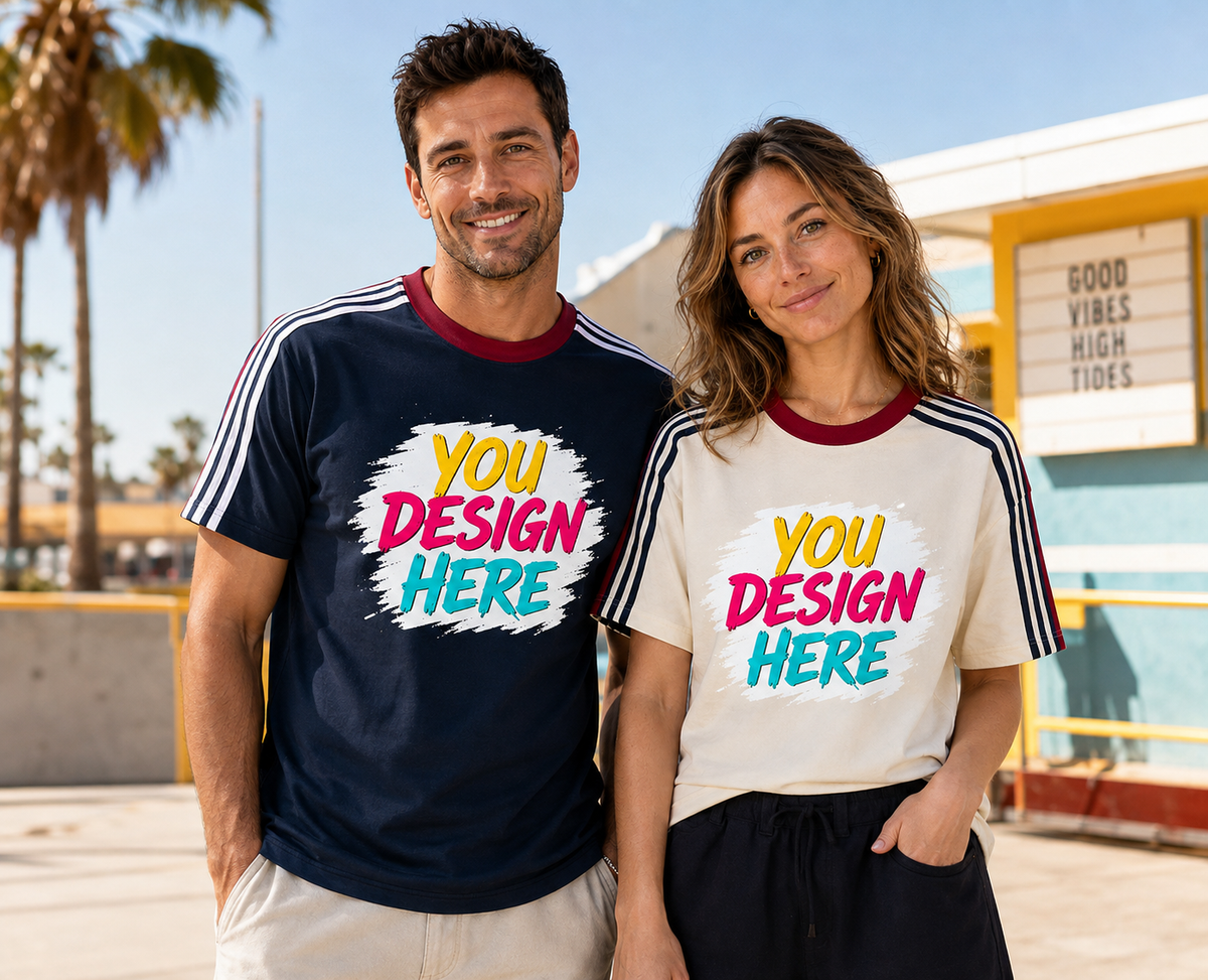 Three-Stripe Cotton Heavyweight T-Shirt – Relaxed European Fit, Short Sleeve Trendy Men’s Custom Tee