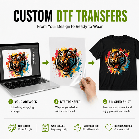 Custom DTF Transfers & BYO Garment Pressing Australia