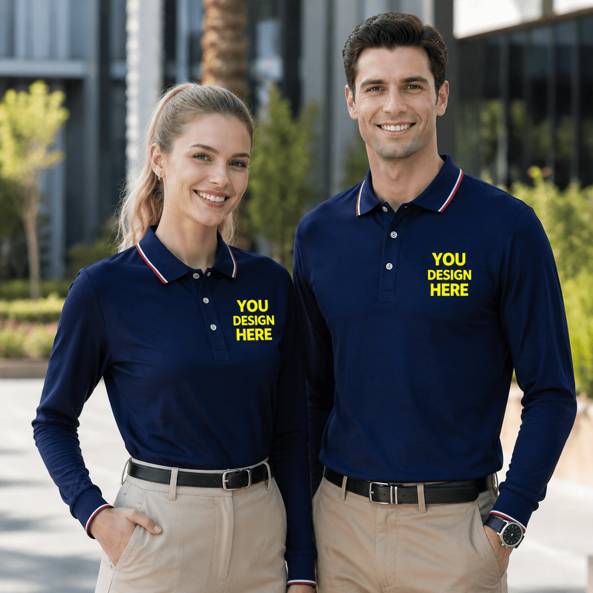 Men's Long Sleeve Polo Shirt | Custom Logo Workwear & Gift | DIYPRINT - Diyprint